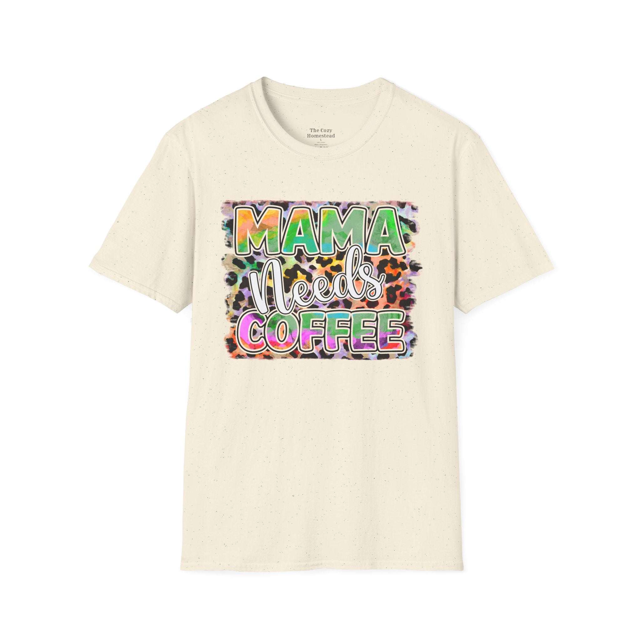 Mama Needs Coffee T-Shirt — Colorful Leopard Print Mom Coffee Tee