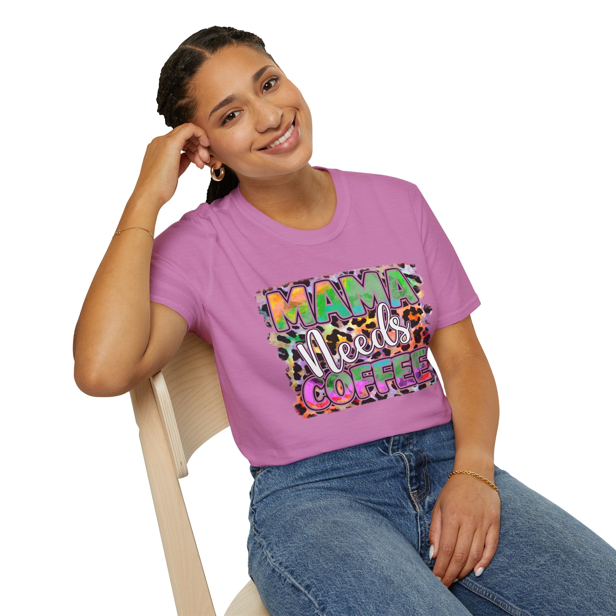 Mama Needs Coffee T-Shirt — Colorful Leopard Print Mom Coffee Tee