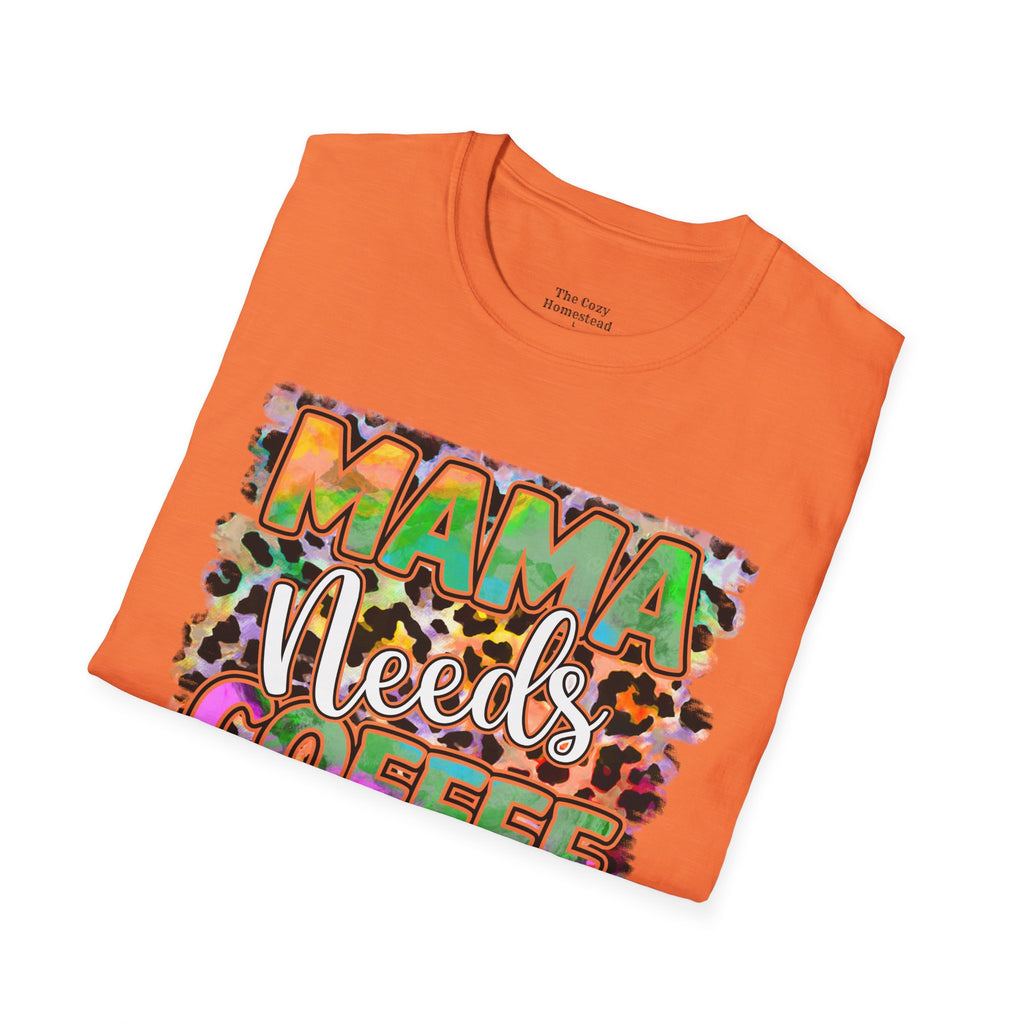 Mama Needs Coffee T-Shirt — Colorful Leopard Print Mom Coffee Tee