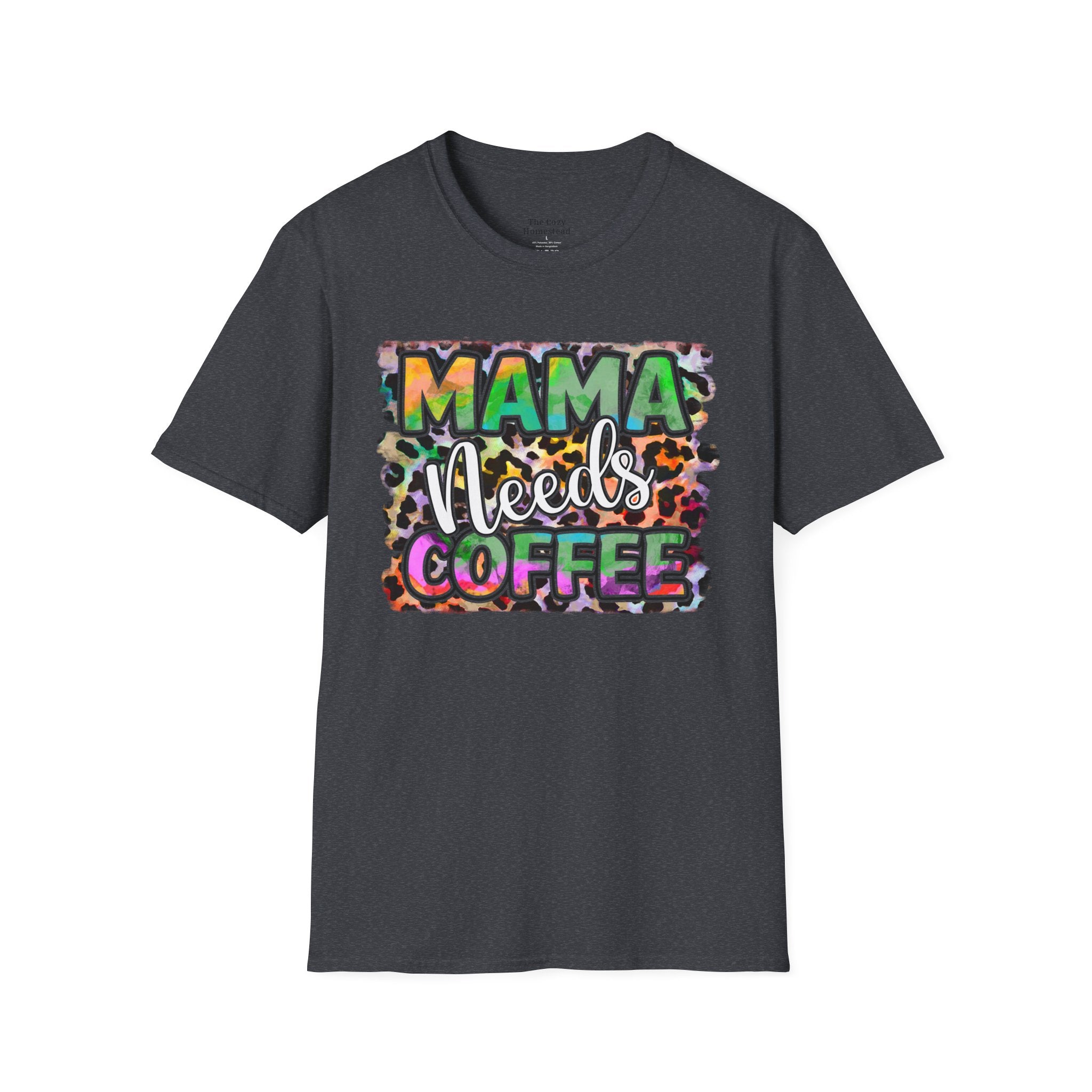 Mama Needs Coffee T-Shirt — Colorful Leopard Print Mom Coffee Tee