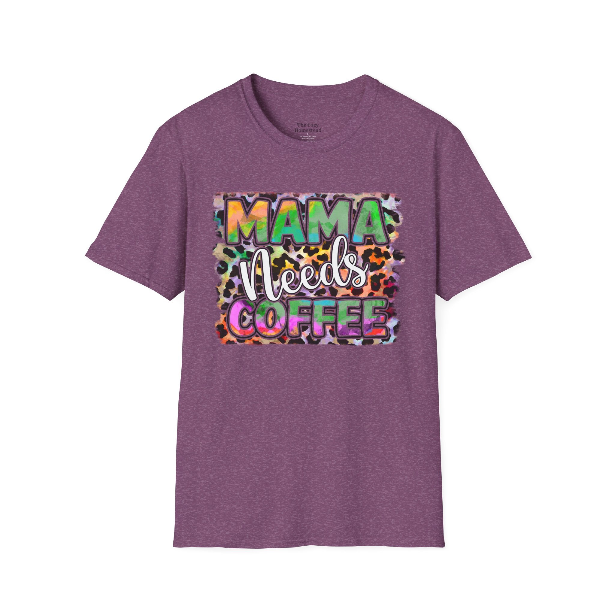 Mama Needs Coffee T-Shirt — Colorful Leopard Print Mom Coffee Tee