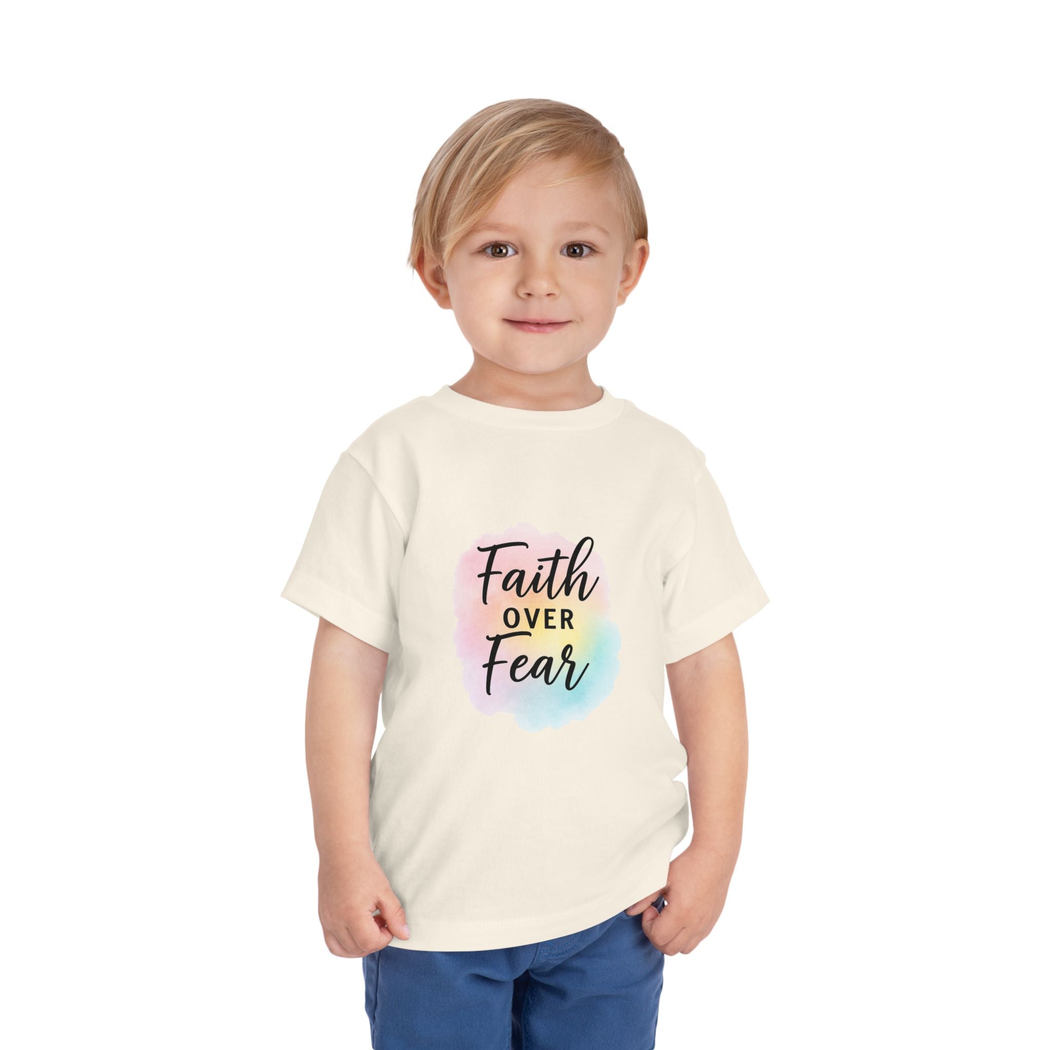 Faith Over Fear Toddler Tee — Pastel Watercolor Inspirational Kids Shirt