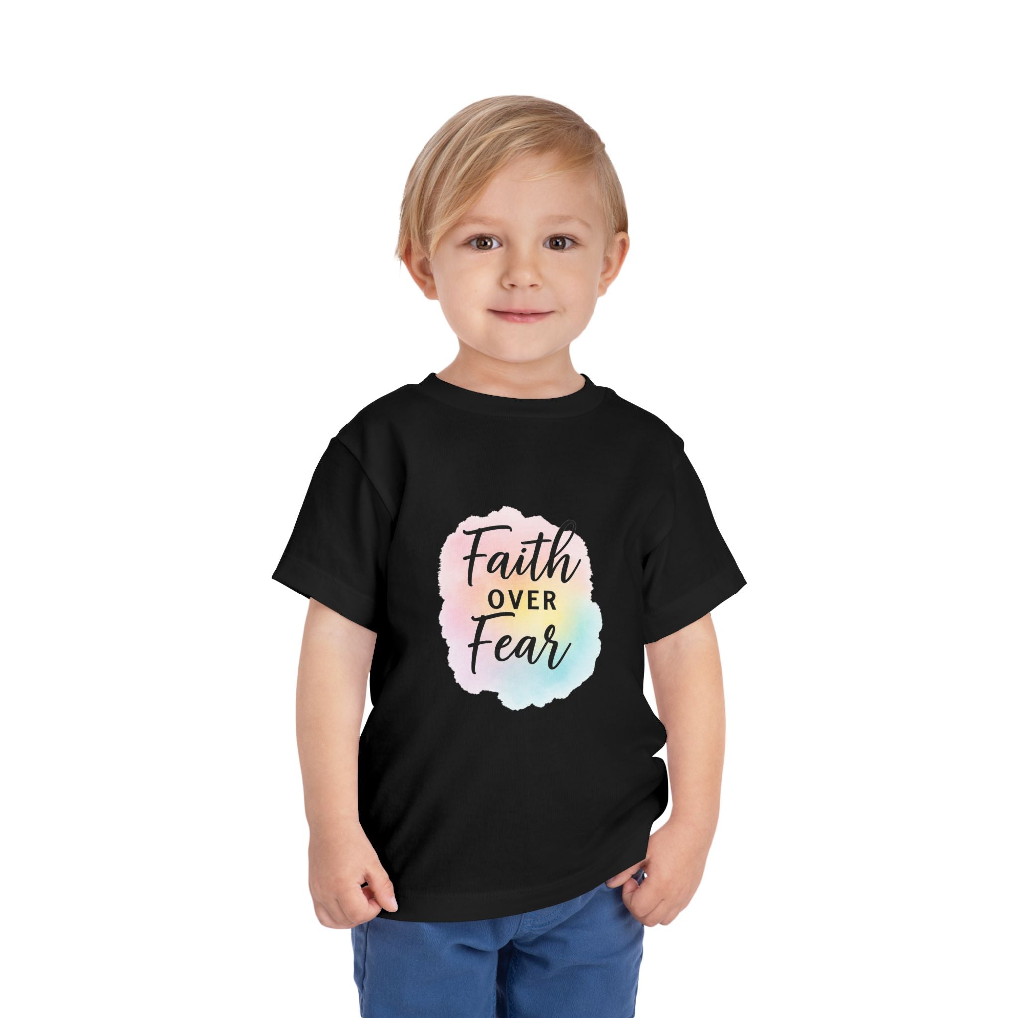 Faith Over Fear Toddler Tee — Pastel Watercolor Inspirational Kids Shirt
