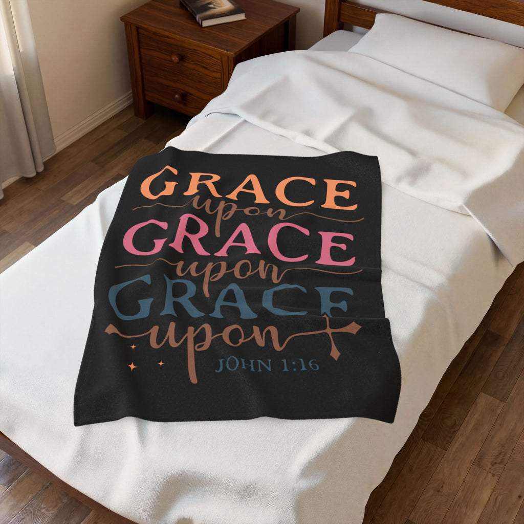 Velveteen Blanket — "Grace Upon Grace" Christian Throw (John 1:16)