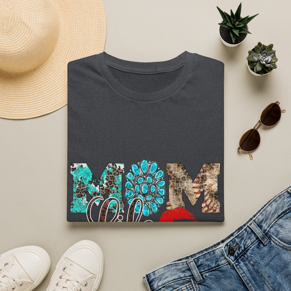 Mom Life T-Shirt – Turquoise Floral & Lip Print Tee