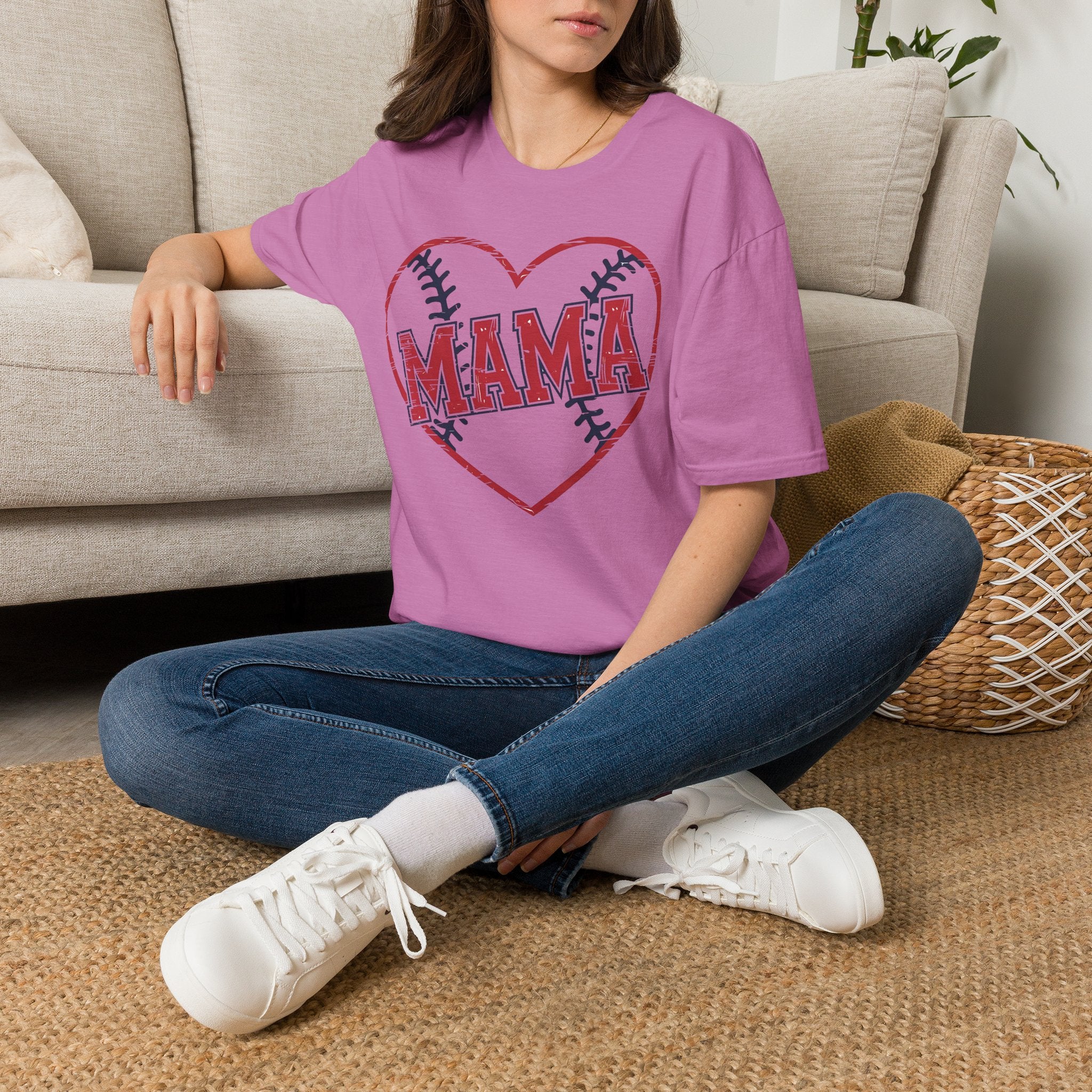 Mama Baseball T-Shirt — Heart Baseball Mom Tee