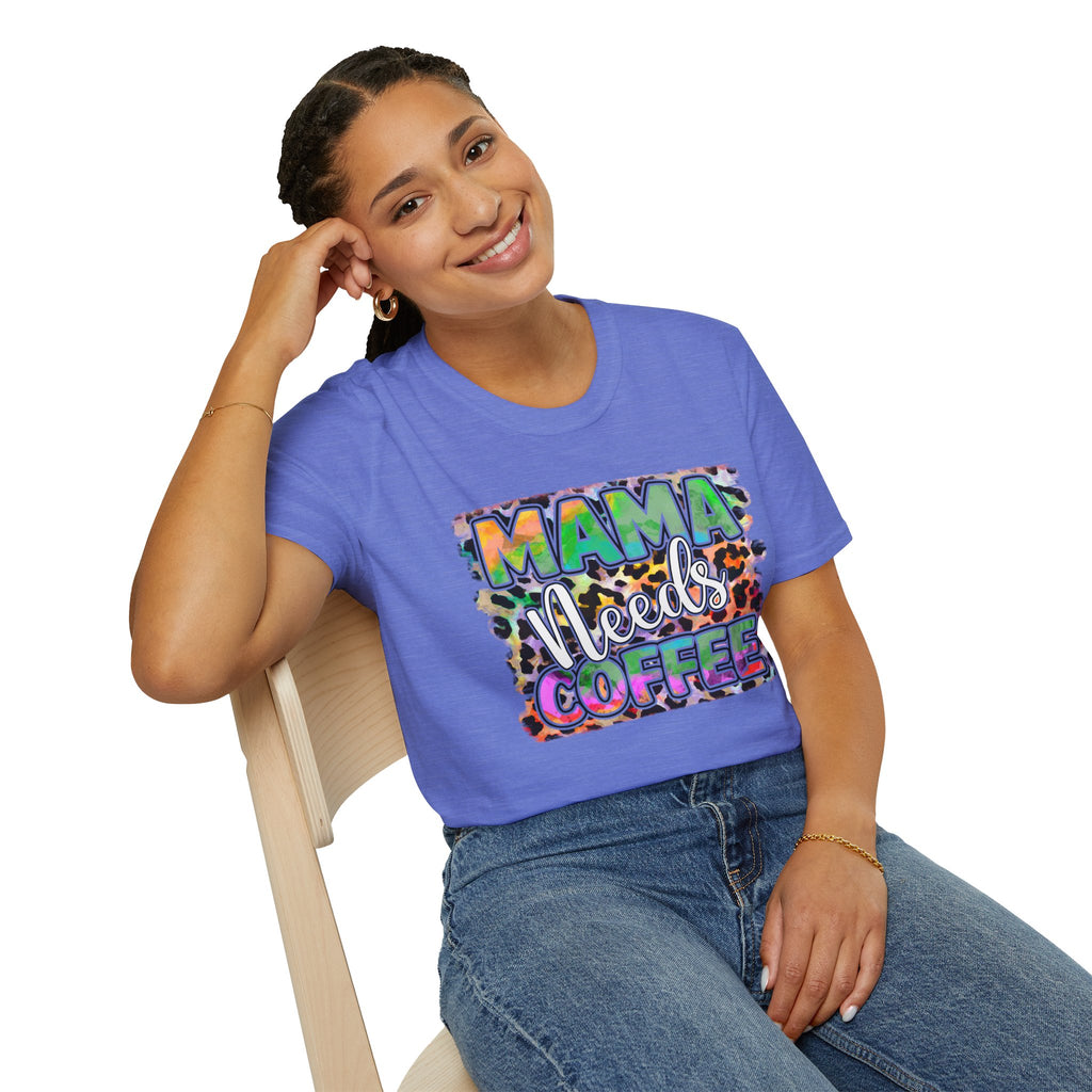 Mama Needs Coffee T-Shirt — Colorful Leopard Print Mom Coffee Tee