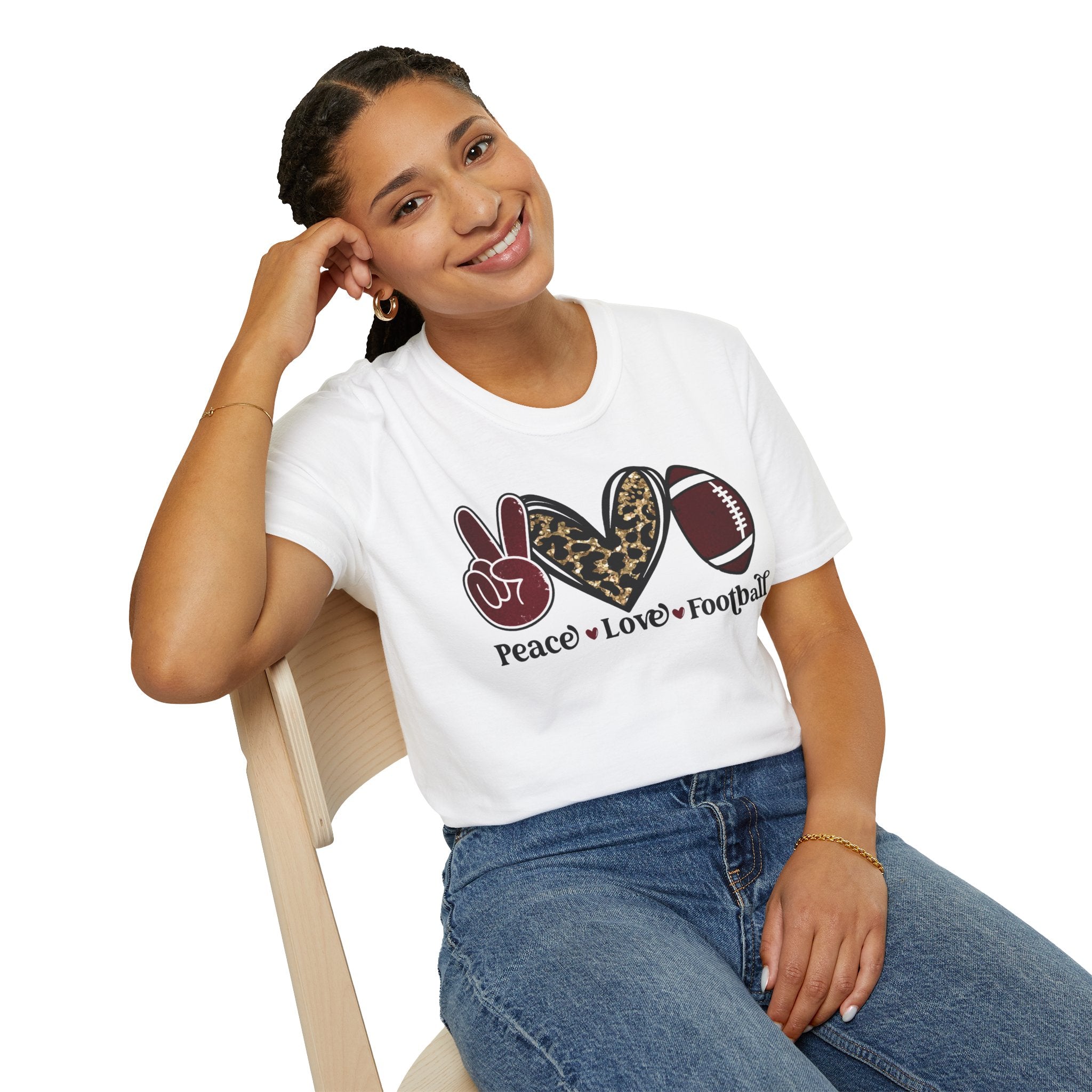 Peace Love Football T-Shirt — Leopard Accent Football Fan Tee