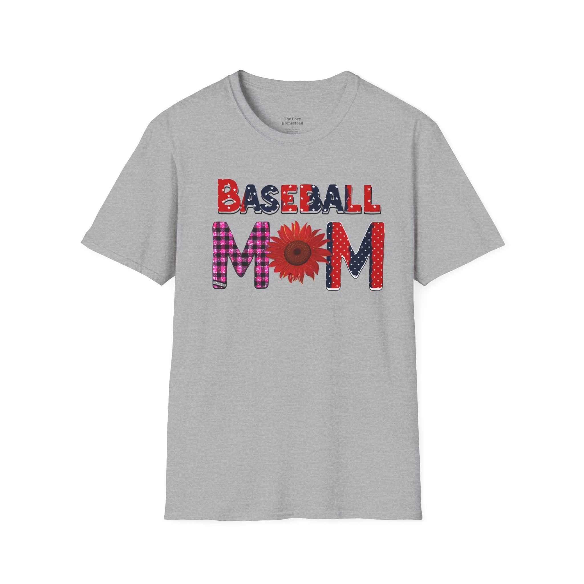 Baseball Mom T-Shirt — Floral Sunflower & Plaid Lettering