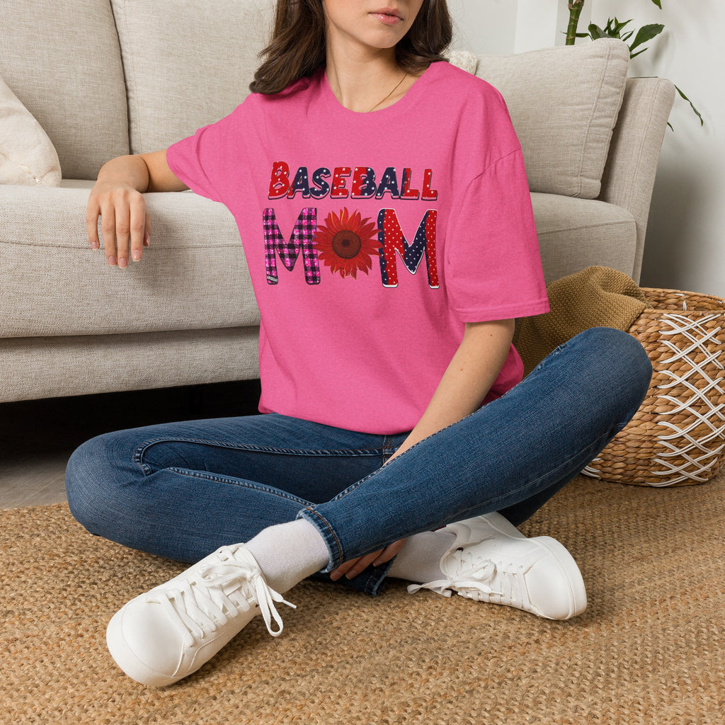 Baseball Mom T-Shirt — Floral Sunflower & Plaid Lettering