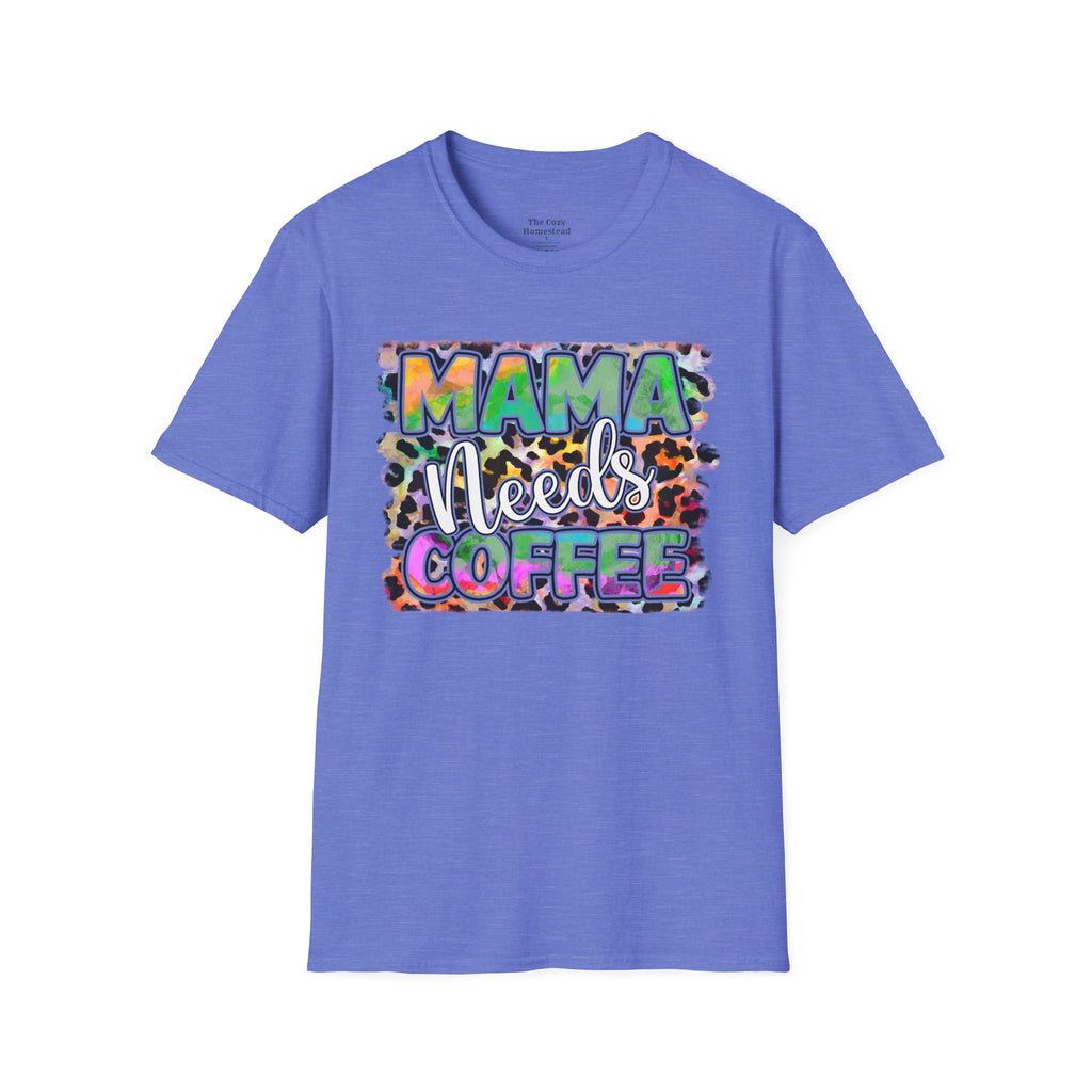 Mama Needs Coffee T-Shirt — Colorful Leopard Print Mom Coffee Tee